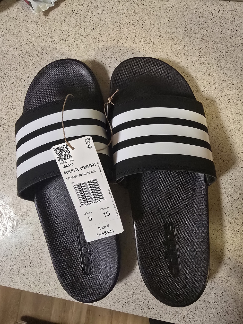 adidas Kids Black and White Striped Slide Sandals